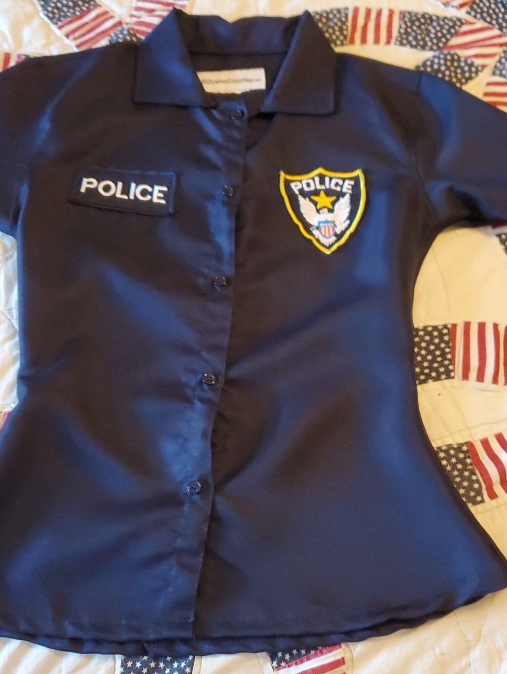 Navy Police Patch Button-Down Kids Shirt